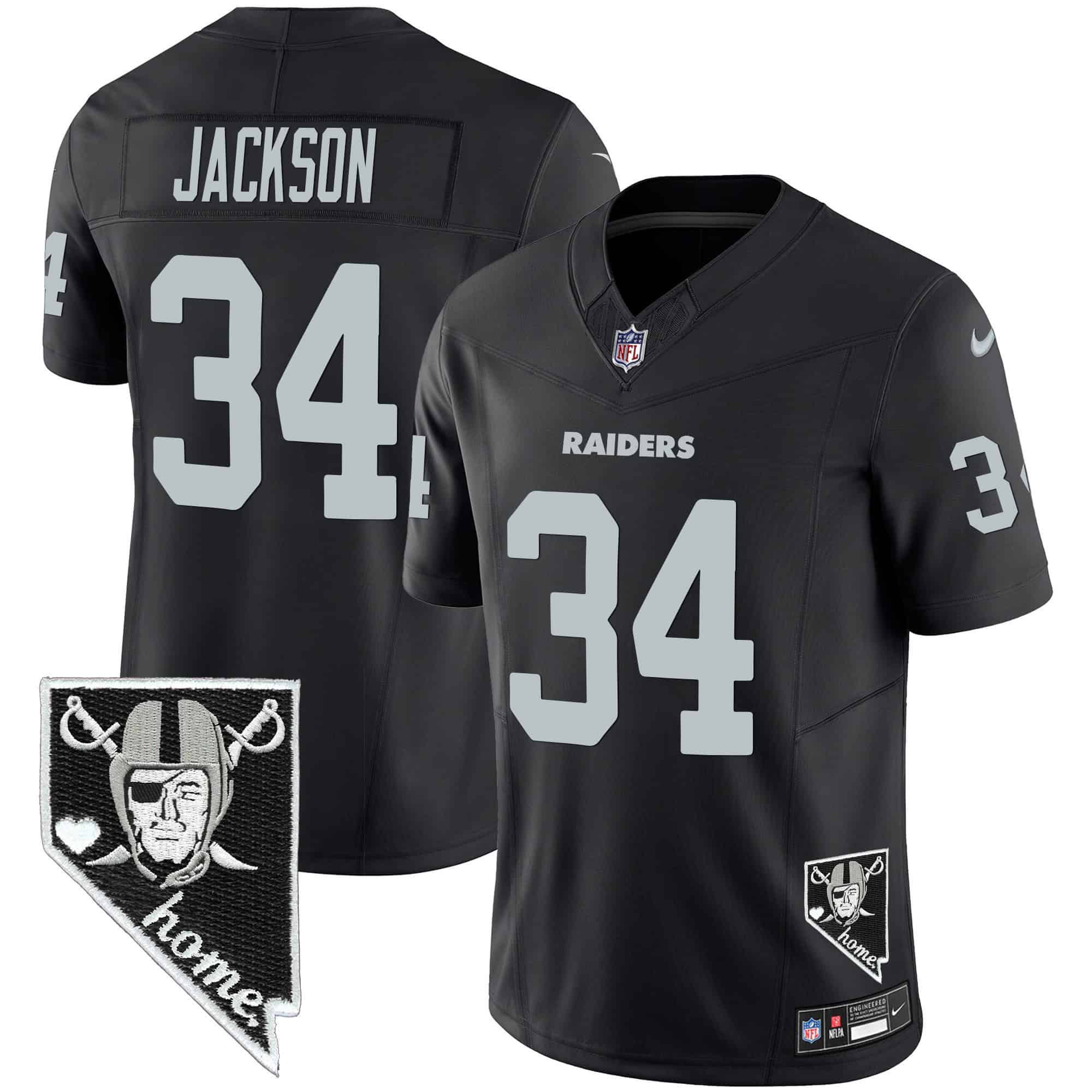 Men Oakland Raiders #34 Jackson Black 2024 Nike Nevada Home Patch Vapor NFL Jersey style 1